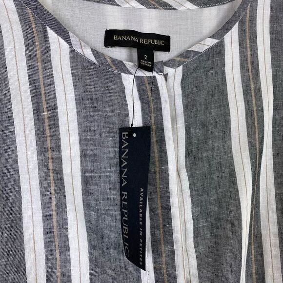 NWT Banana Republic Grey & White Linen Blend Belted Waist Short Romper Playsuit - Picture 5 of 6